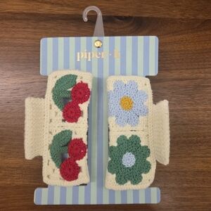 Set of Piper Boho Crochet Cherry and Flower Hair Clips